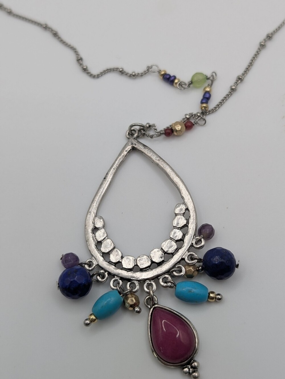 J. Jill Coastal Bluffs Silver-Tone Multicolor Teardrop Pendant Necklace NWT